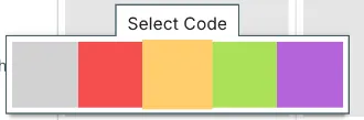 The Select Code box, showing five colour blocks with no labels: grey, red, yellow, green and purple.